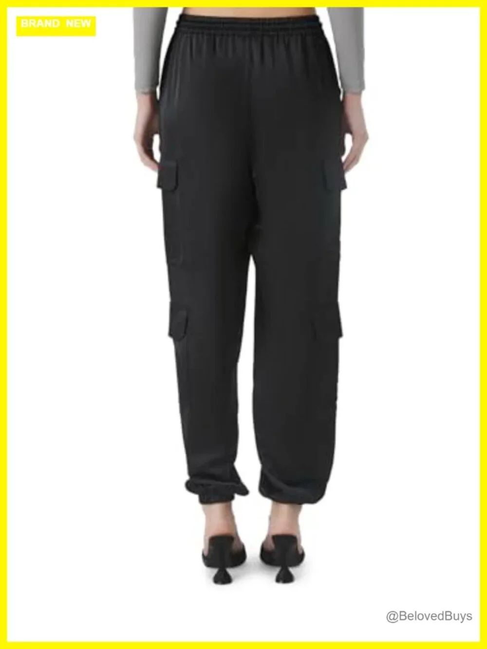 Satin Mid-Rise Cargo Pants with Drawstring Waist